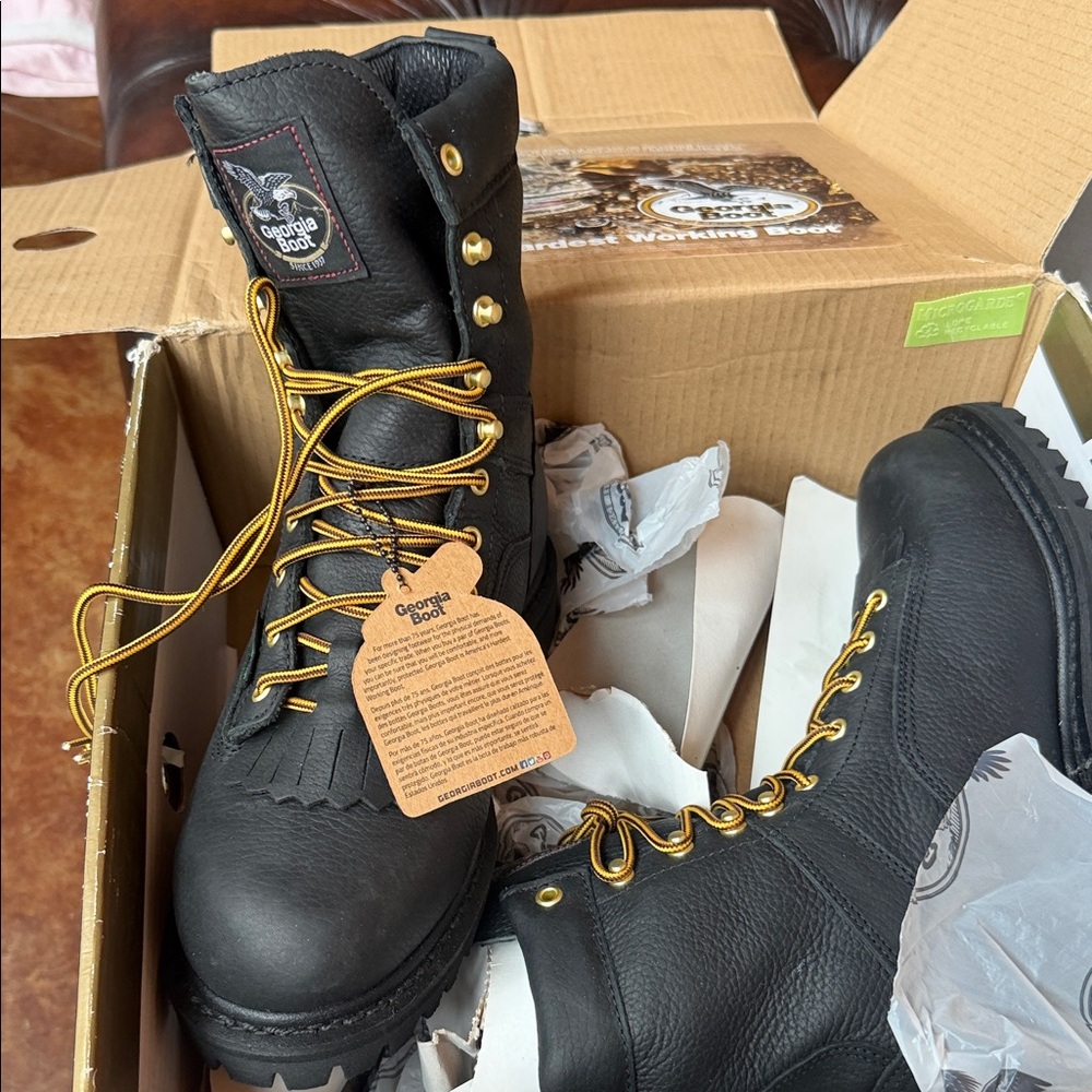 Georgia Boot Black Leather Boots with Gold Accents
